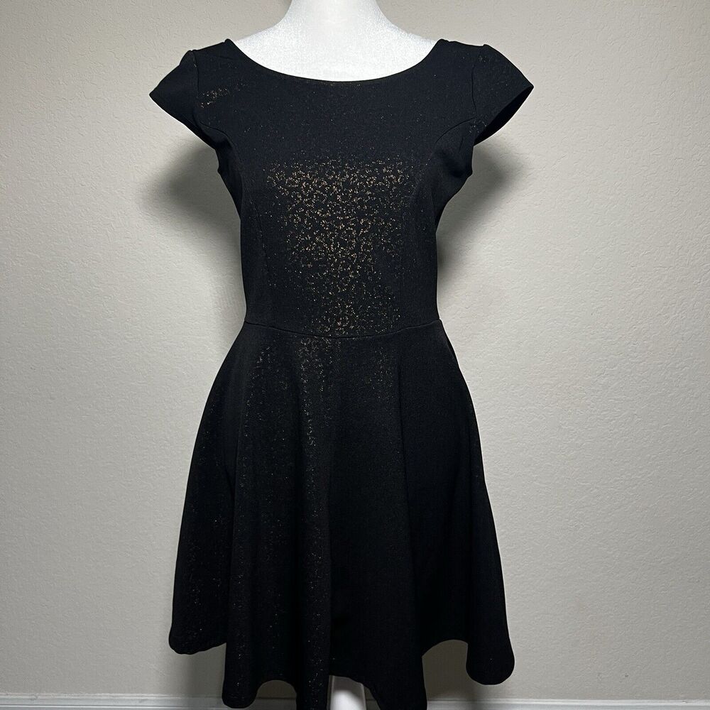 Size Small SNAP Black & Gold Skater Dress for Women With Capped Sleeves
